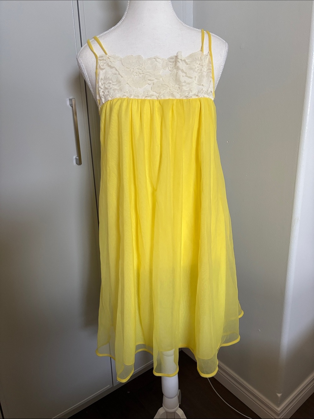 Women’s Vintage Nightgown Yellow with Lace Detail